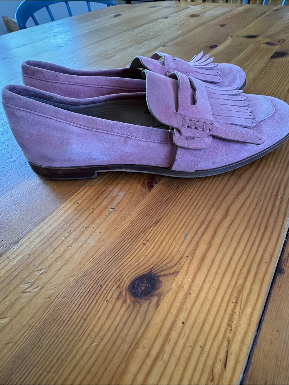 Boden Pink Suede Fringe Loafers
